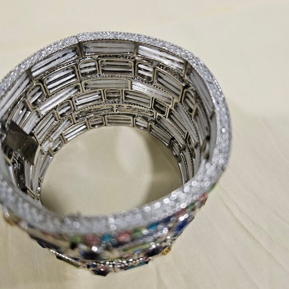 Off Park Collection Multicolor Crystal Silver tone Stretch Bracelet set of 6 - Picture 8 of 8